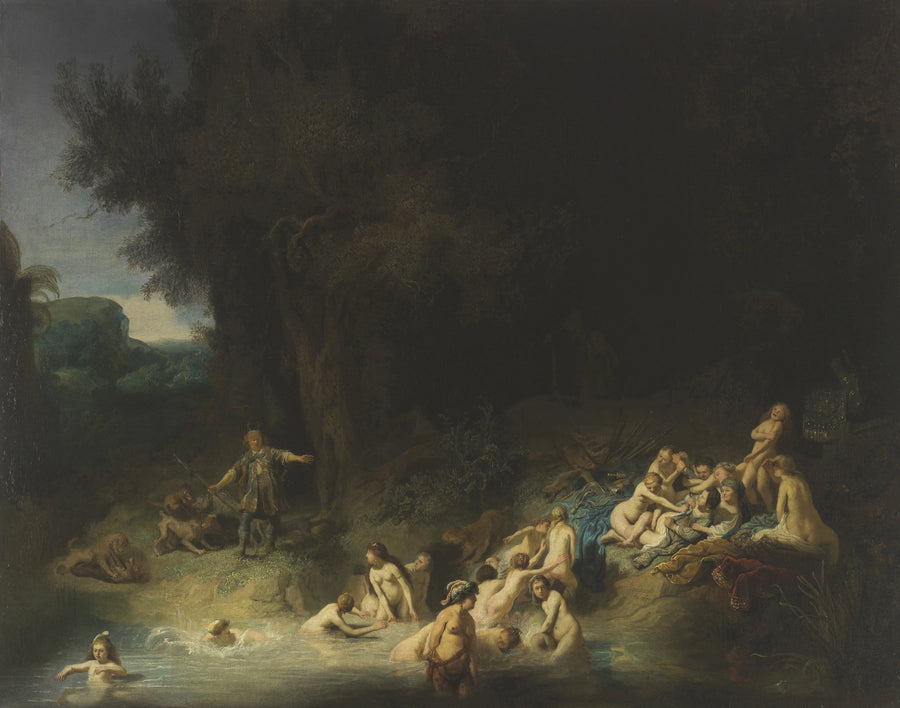 Diane au bain avec ses nymphes, Actéon et Callisto – Rembrandt, 1634
