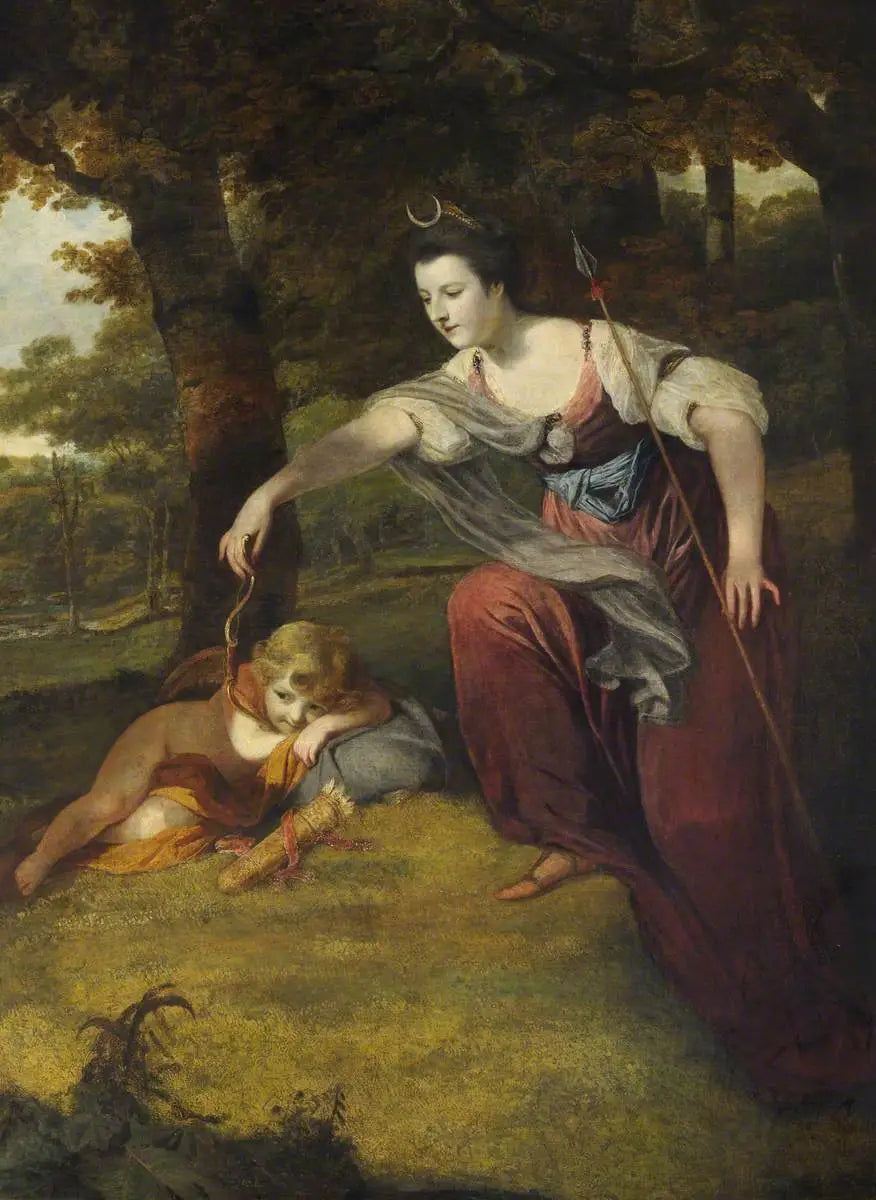 Diane désarmant Cupidon : Elizabeth Dashwood, duchesse de Manchester (1741-1832) et son fils George Montagu, vicomte Manderville (1763-1772) - Joshua Reynolds image 1 reproduction d’œuvre d’art à l’huile