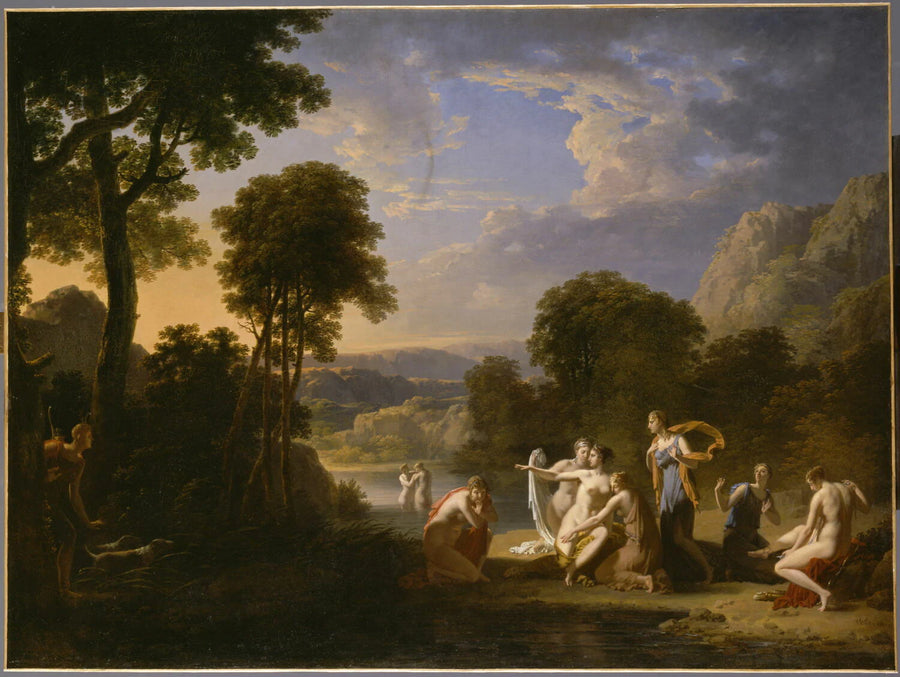 Diane et ses nymphes au bain surprises par Actéon, effet de soleil couchant - Jacques Antoine Vallin