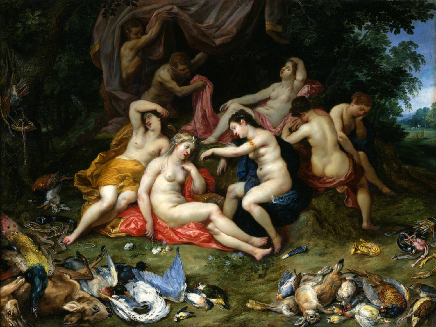 Diane et ses nymphes endormies, épiées par des satyres - Jan Brueghel l'Ancien image 1 copie de tableau peinte à la main