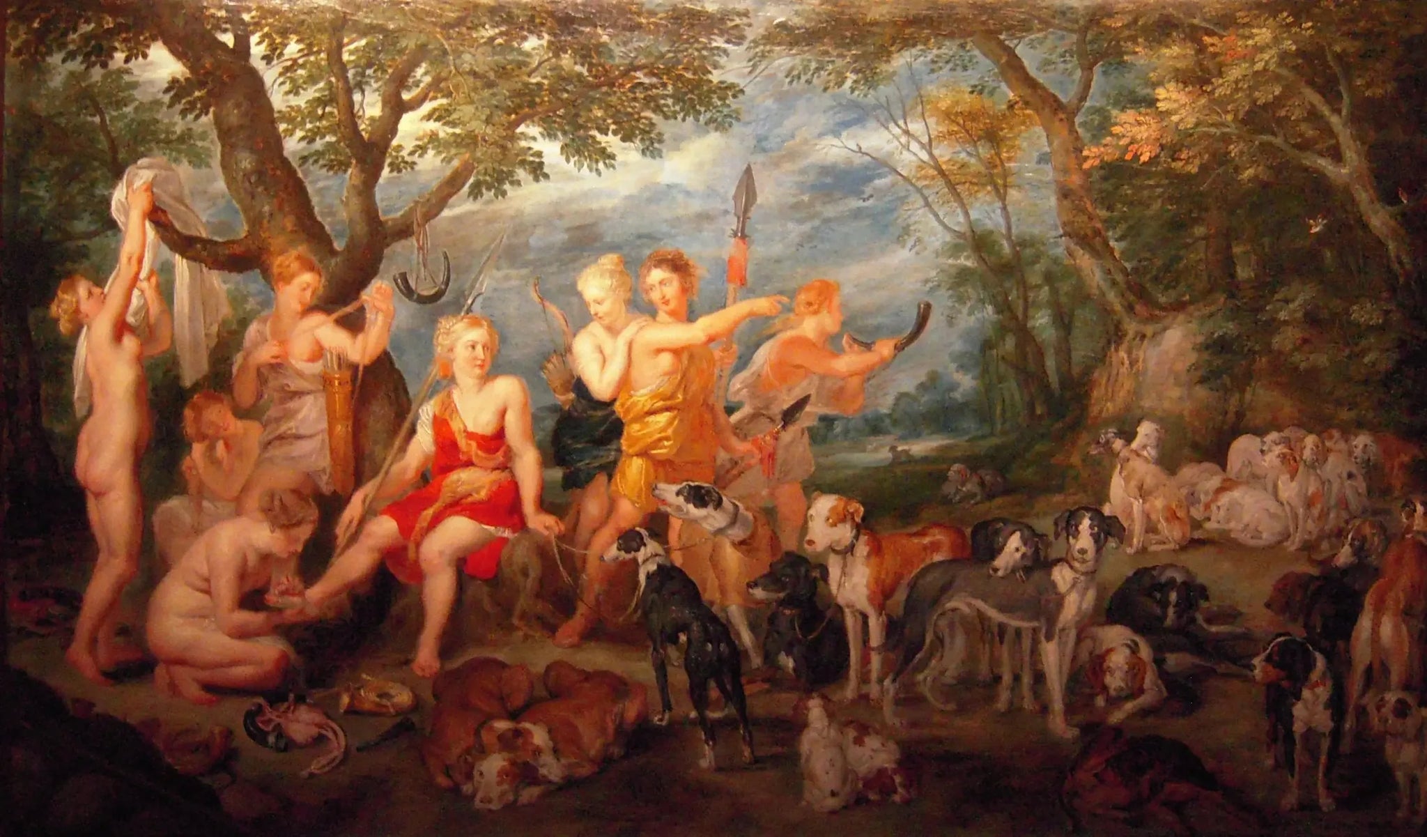 Diane et ses nymphes s'apprêtent à partir pour la chasse - Peter Paul Rubens image 1 copie peinte à la main à l’huile