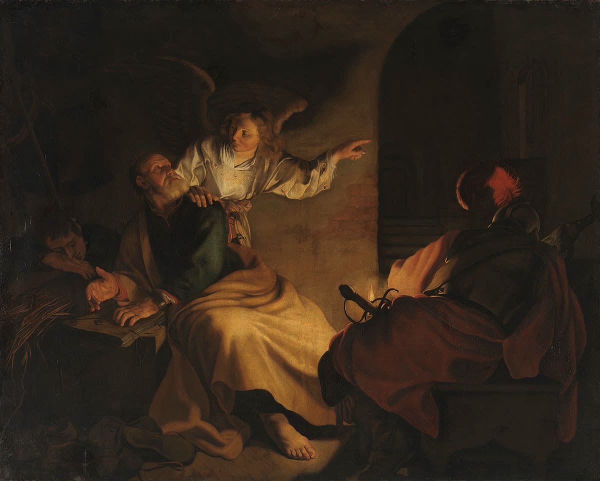 Die Befreiung Petri - Gerrit van Honthorst image 1 copie de tableau peinte à la main