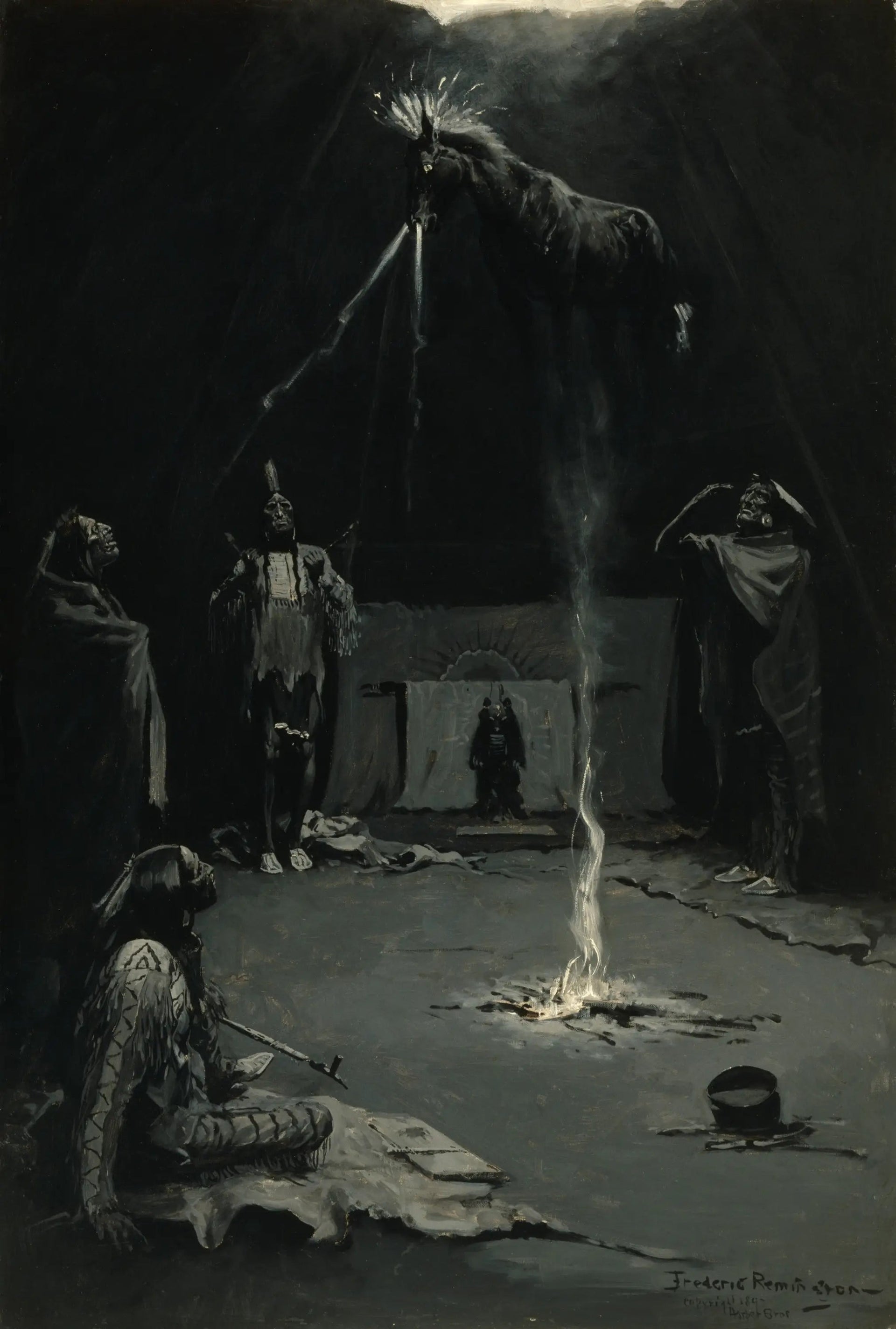Dieu du feu indien (La marche du cheval de médecine) - Frederic Remington image 1 copie peinte à la main à l’huile