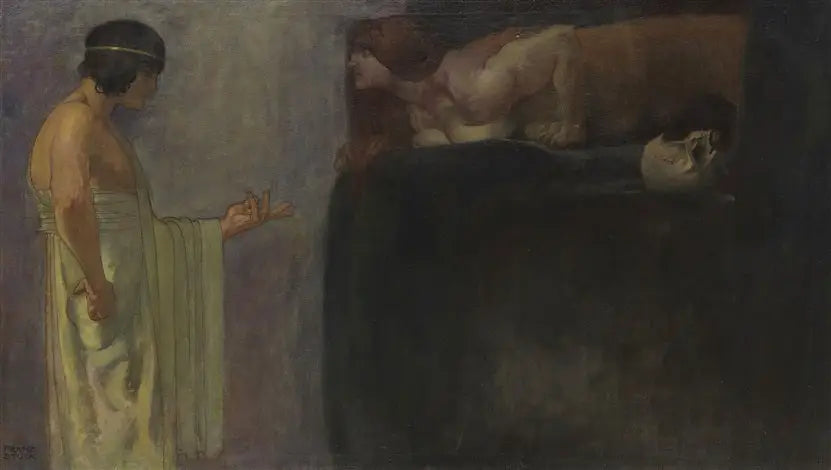 Œdipe résout l'énigme du Sphinx - Franz von stuck image 1 reproduction de peinture à l’huile
