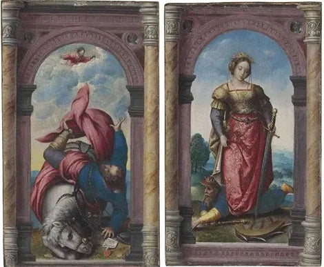 Diptyque Sainte Catherine d'Alexandrie triomphant de l'empereur Maxence ; et La Conversion de saint Paul - Bernard van Orley image 1 reproduction réalisée par Alpha Reproduction
