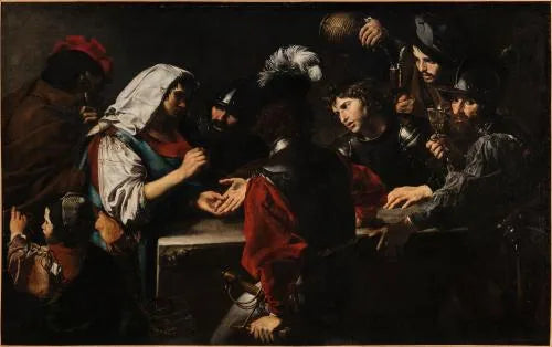 Diseuse de bonne aventure avec des soldats - Valentin de Boulogne image 1 tableau peint à l’huile sur toile