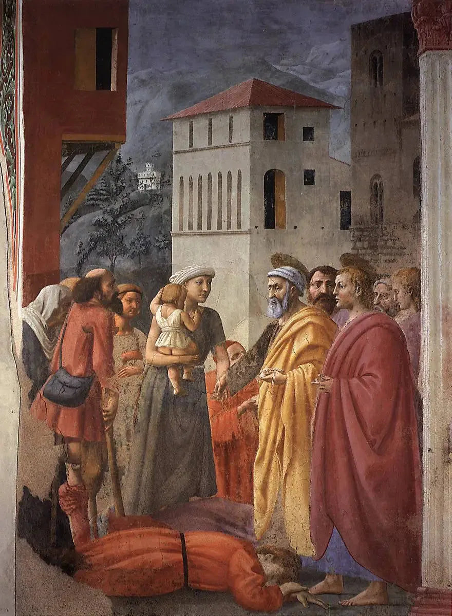Distribution de l'aumône et mort d'Ananie - Masaccio image 1 copie de tableau peinte à la main