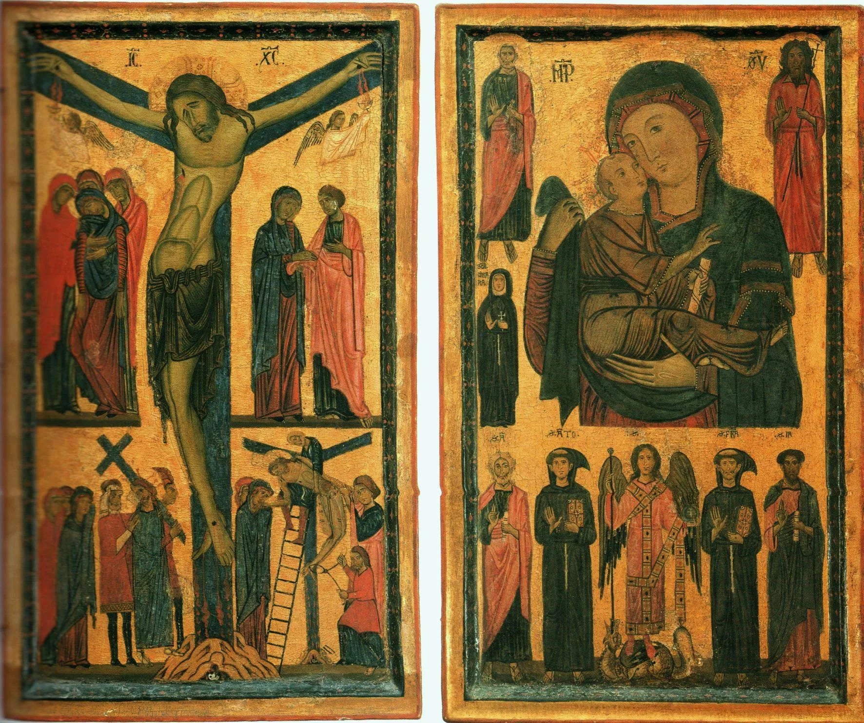 Dittico della Crocifissione e della Madonna col Bambino e santi - Bonaventura Berlinghieri image 1 copie de tableau peinte à la main
