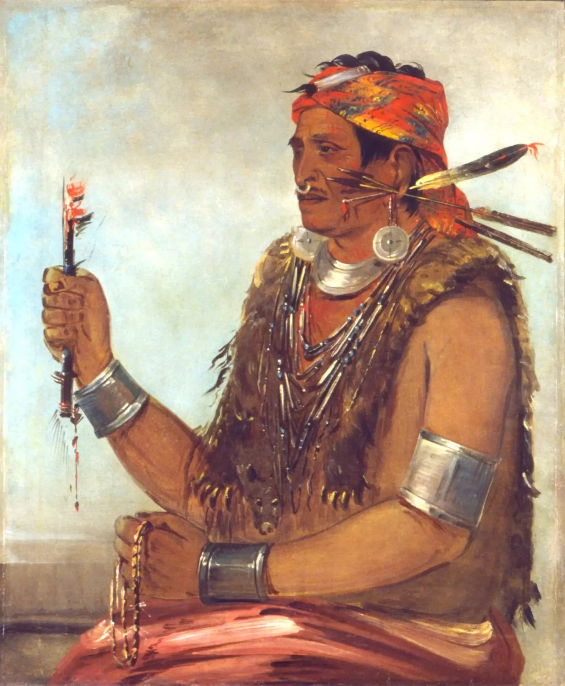 Dix-sqúat-a-way, La Porte Ouverte, Connu sous le nom du Prophète, Frère de Tecumseh - George Catlin image 1 copie peinte à la main à l’huile
