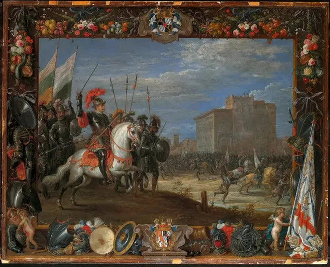Don Antonio Moncada repousse l'attaque de Cabrera sur le château où réside la reine Bianca - David Teniers le Jeune image 1 reproduction d’œuvre d’art à l’huile