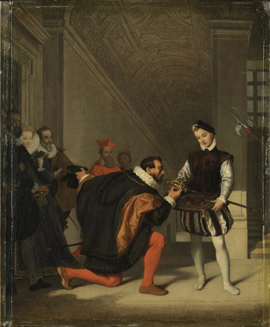 Don Pedro de Tolède, ambassadeur de Philippe II, baisant l'épée d'Henri IV au Louvre, dans l'escalier Henri II. - Jean-Auguste-Dominique Ingres