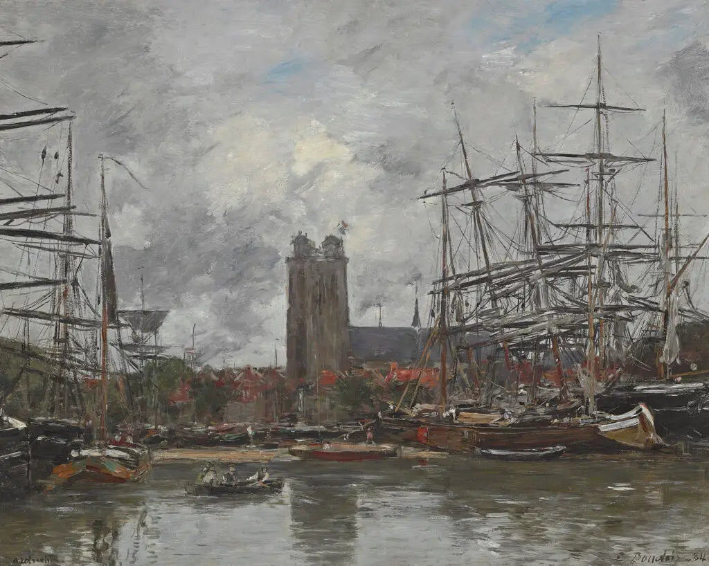 Dordrecht - Vue du port - Eugène Boudin image 1 copie peinte à la main à l’huile