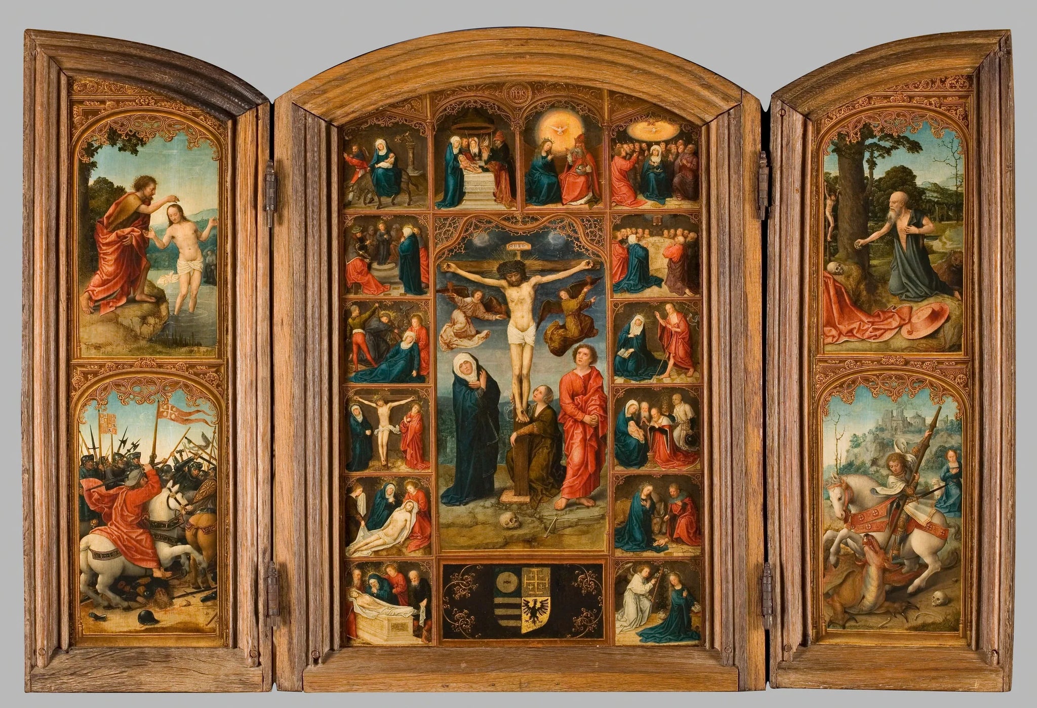 Drieluik met Christus aan het kruis en de zeven smarten en vreugden van Maria - Bernard van Orley image 1 reproduction de peinture à l’huile