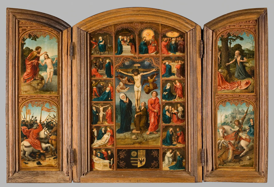 Drieluik met Christus aan het kruis en de zeven smarten en vreugden van Maria - Bernard van Orley