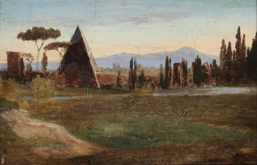 Du cimetière protestant de Rome avec la pyramide de Cestius et les montagnes en arrière-plan. - H. A. Brendekilde
