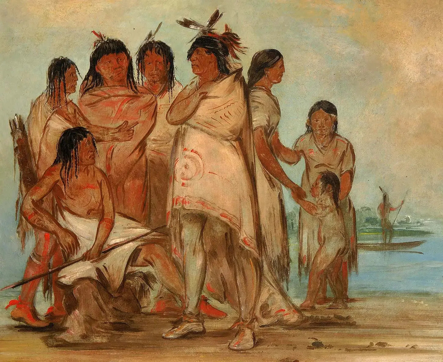 Du-cór-re-a, chef de la tribu, et sa famille - George Catlin image 1 copie de tableau peinte à la main