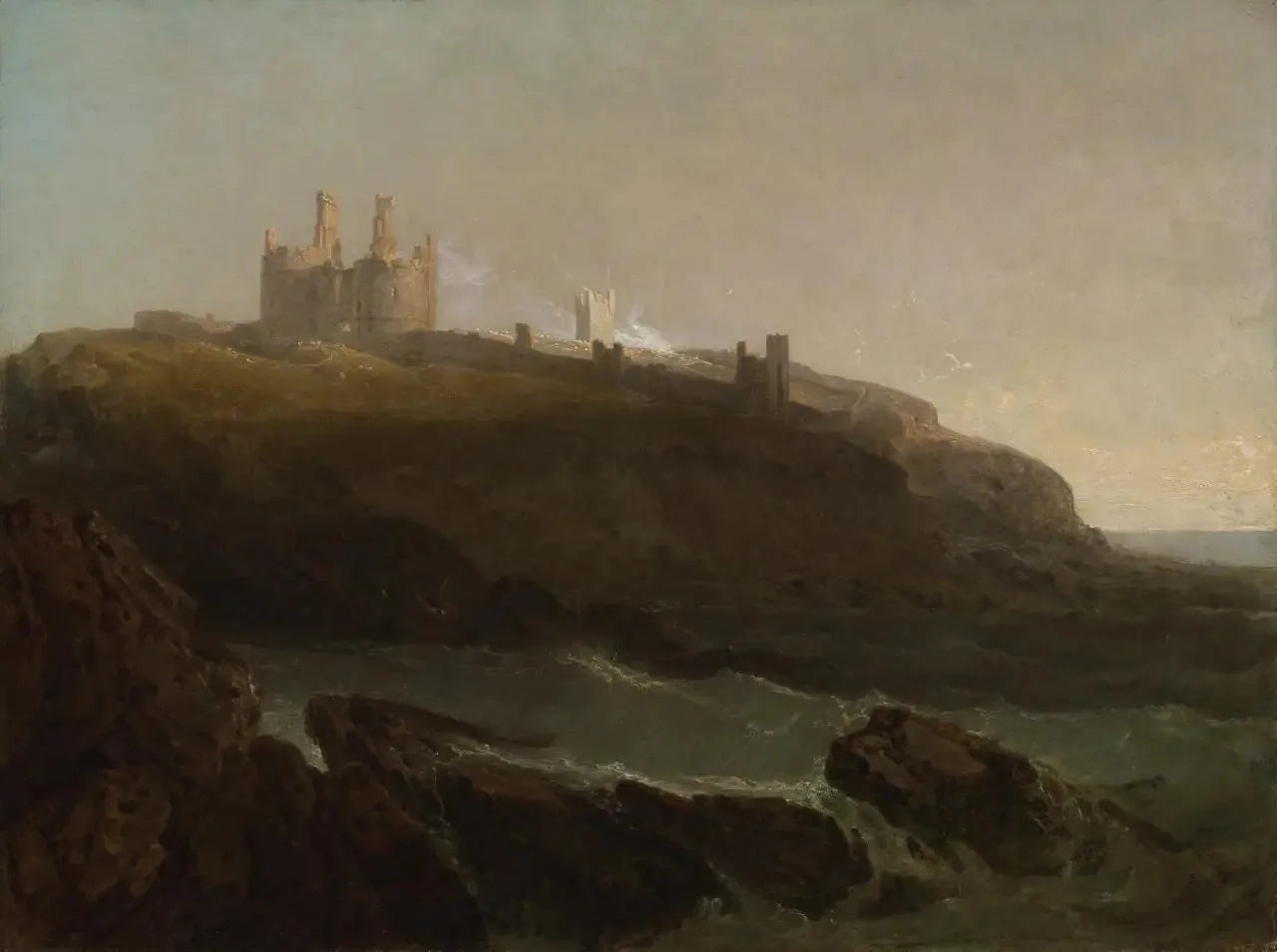 Dunstanburgh Castle, north-east coast of Northumberland, sunrise after a squally night - J. M. W. Turner image 1 tableau peint à l’huile sur toile