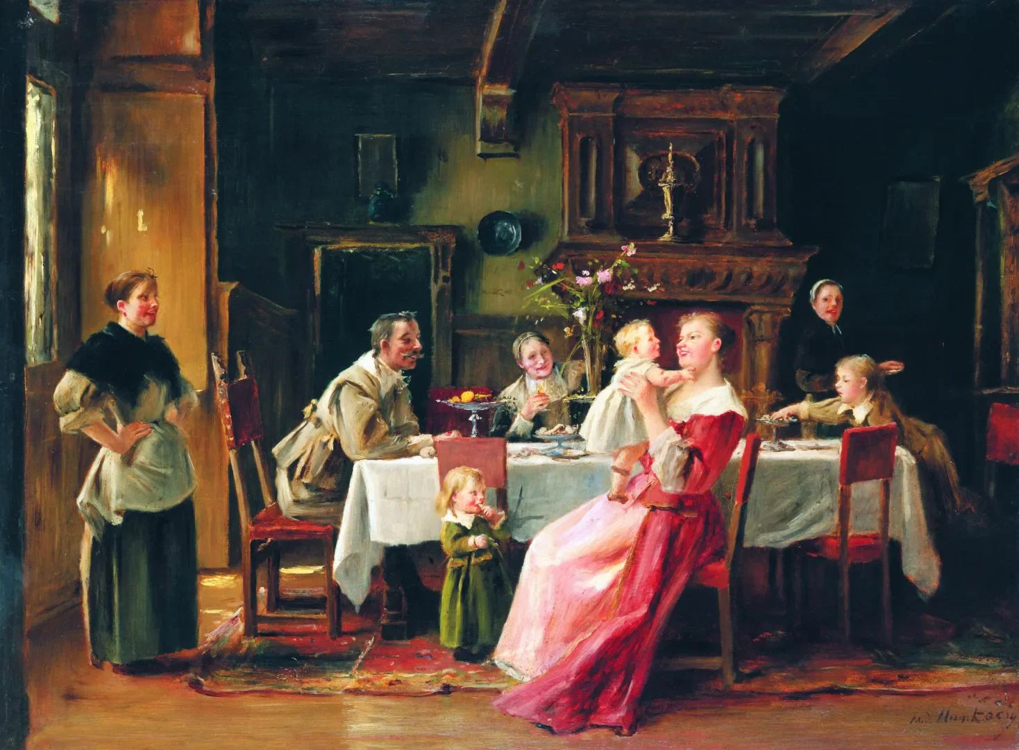 Ebéd után (Anyai boldogság) - Mihály Munkácsy image 1 copie de tableau peinte à la main