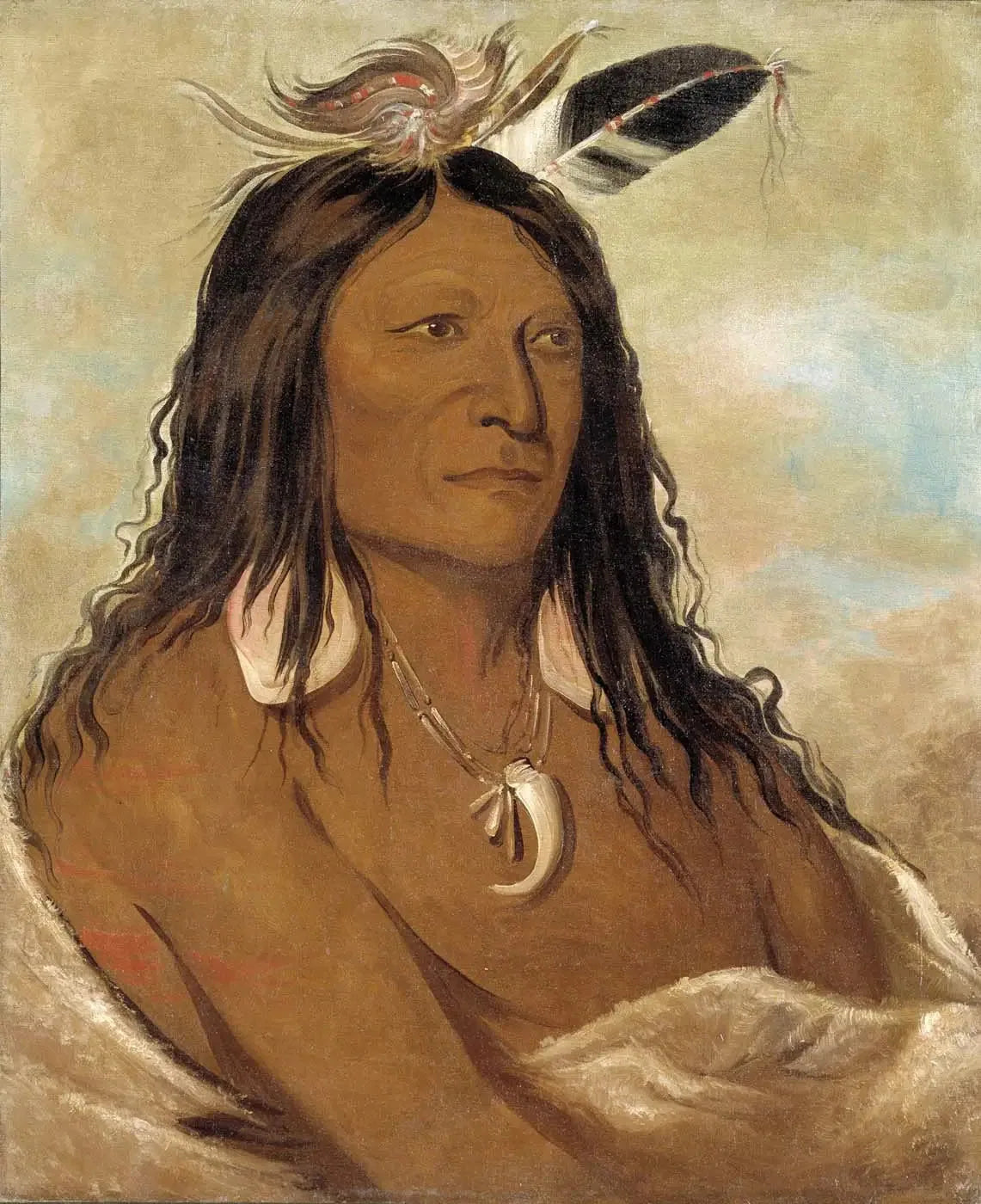 Eé-shah-kó-nee, Arc et carquois, Premier chef de la tribu - George Catlin image 1 tableau peint à l’huile sur toile