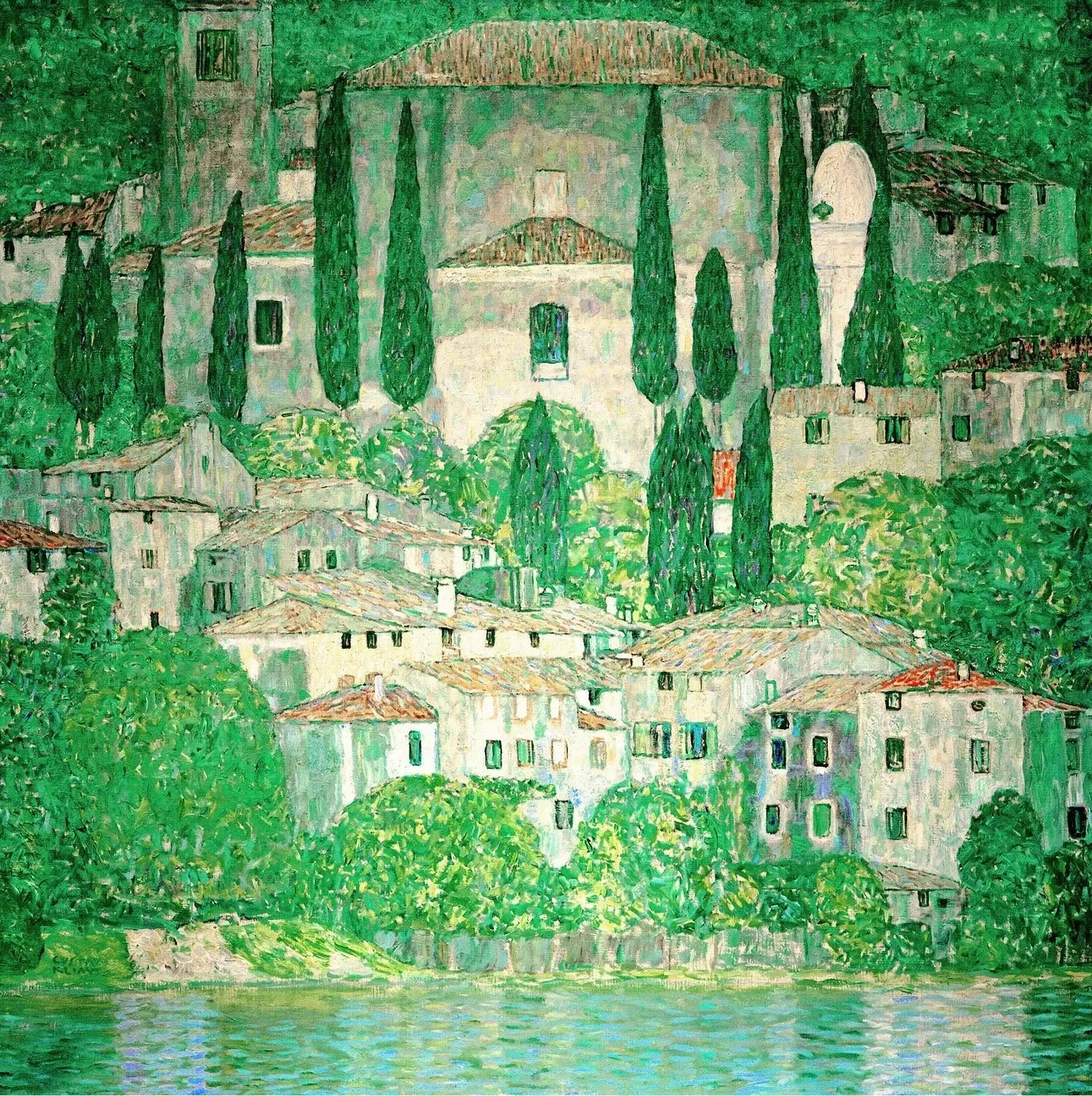 Église à Cassone (paysage avec cyprès) - Gustav Klimt image 1 copie de tableau peinte à la main