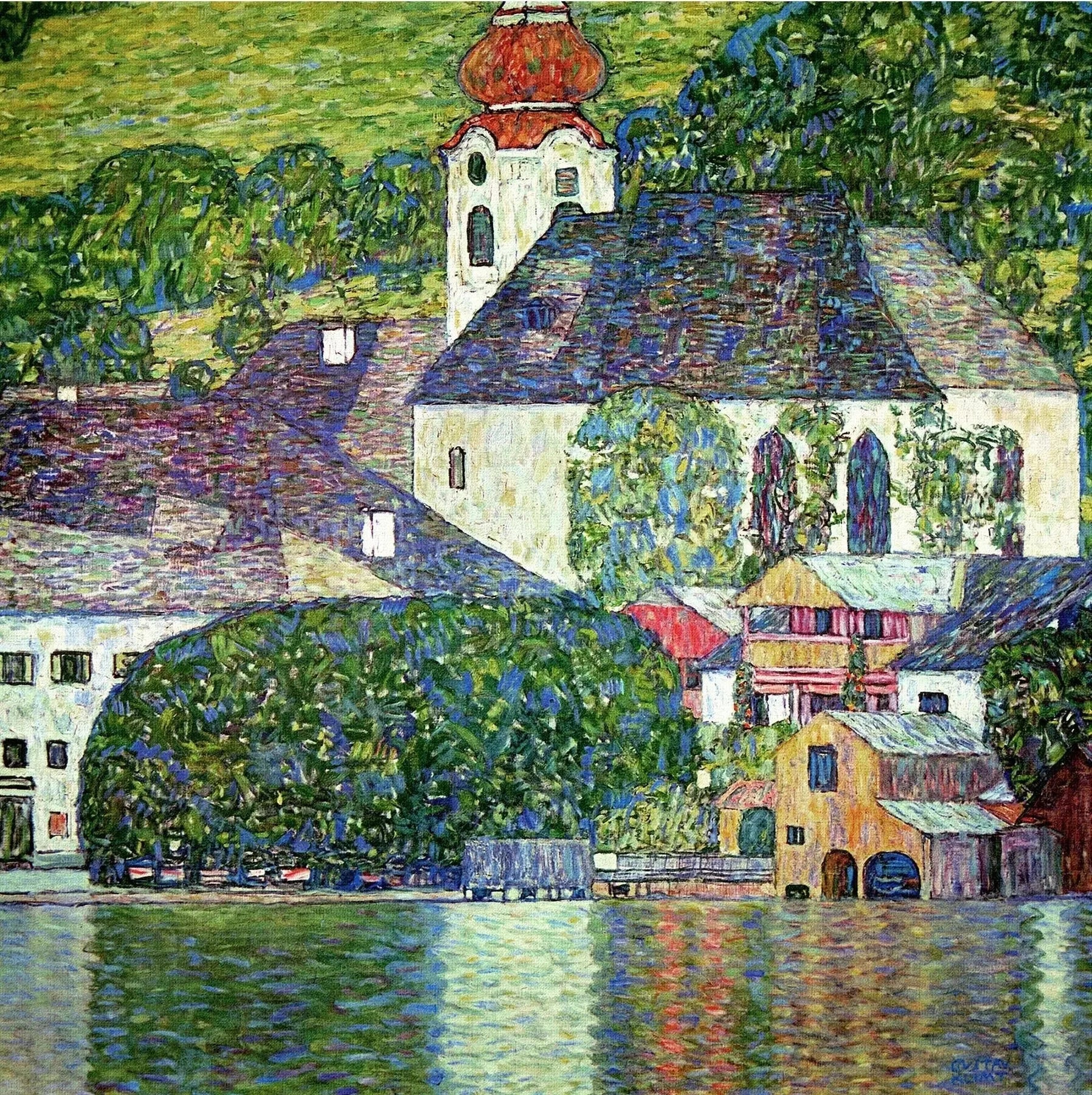 Église d’Unterach sur Attersee - Gustav Klimt image 1 reproduction d’œuvre d’art à l’huile