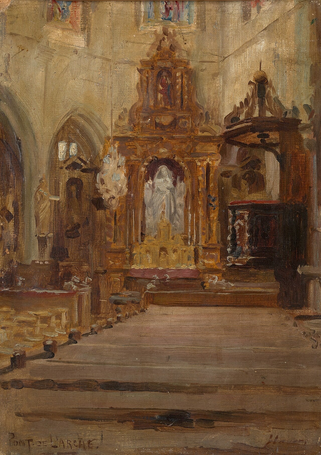 Église Notre Dame des Arts, Pont de l'Arche (Vue de la Nef vers le Chœur) - John Lavery image 1 tableau peint à l’huile sur toile