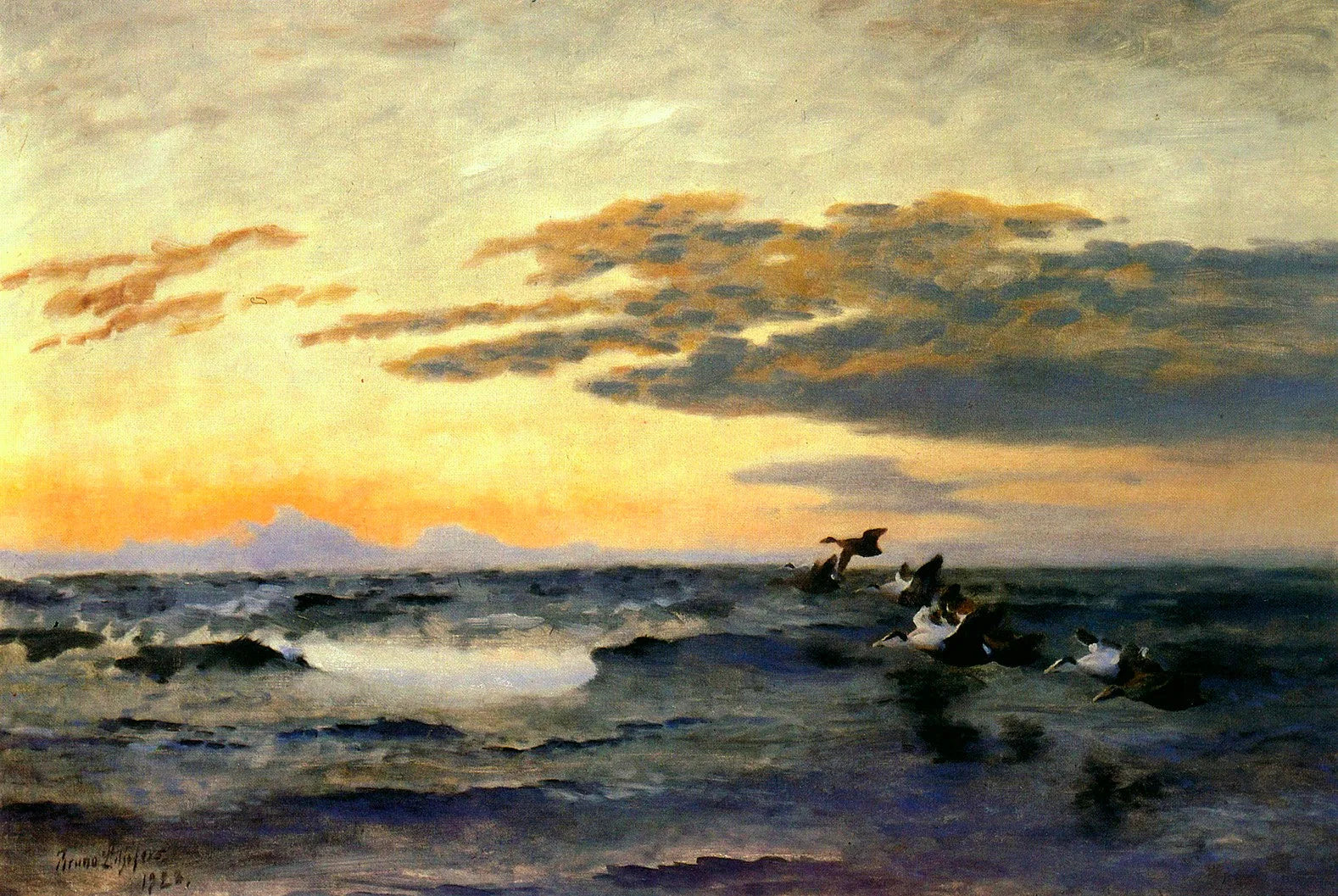 Eiders au lever du soleil - Bruno Liljefors image 1 copie peinte à la main à l’huile
