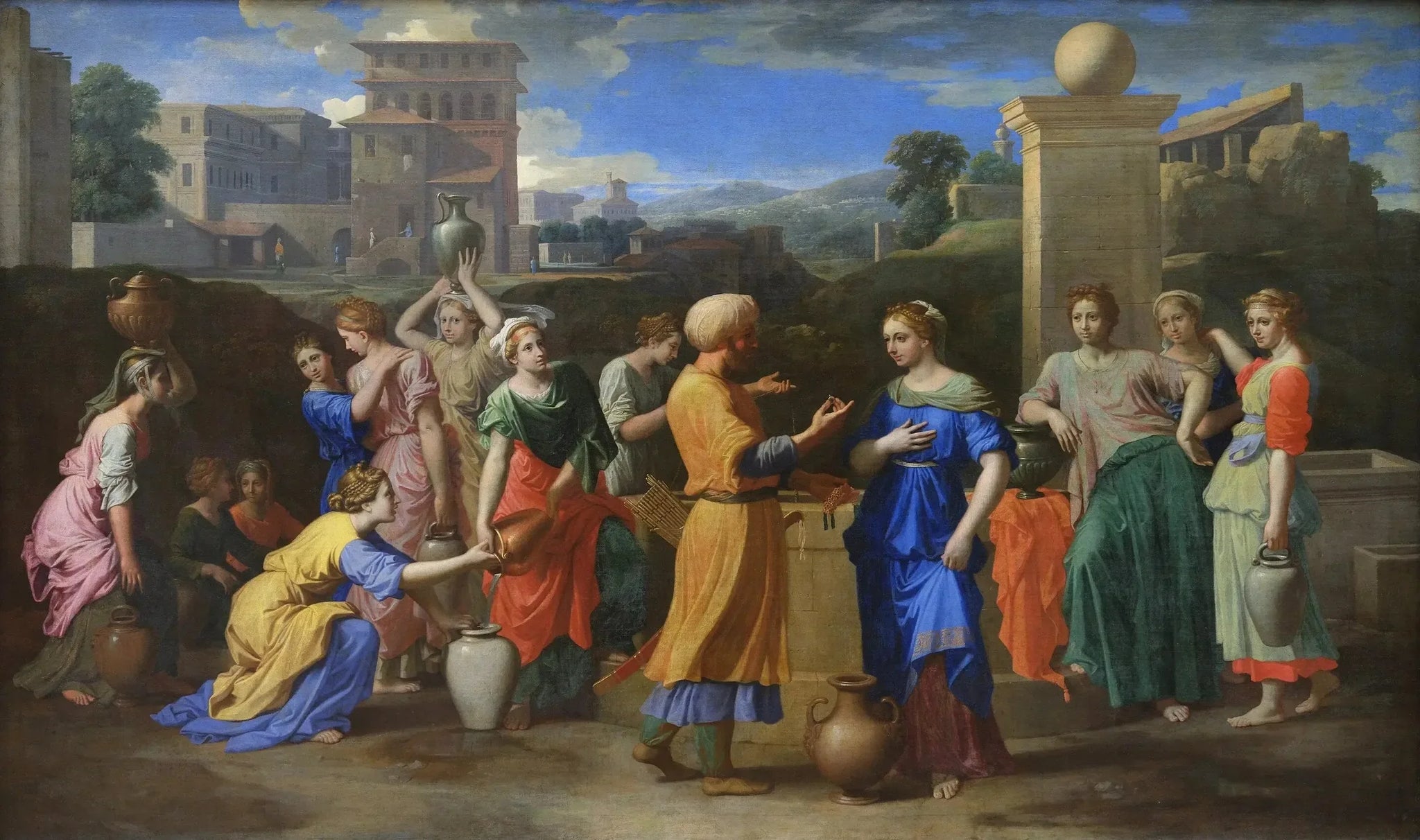 Éliézer et Rebecca - Nicolas Poussin image 1 reproduction artisanale de tableau