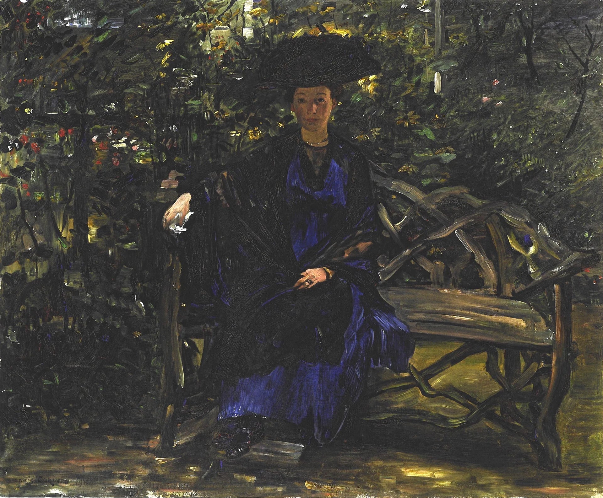 Else Kaumann auf der Gartenbank - Lovis Corinth image 1 copie peinte à la main à l’huile