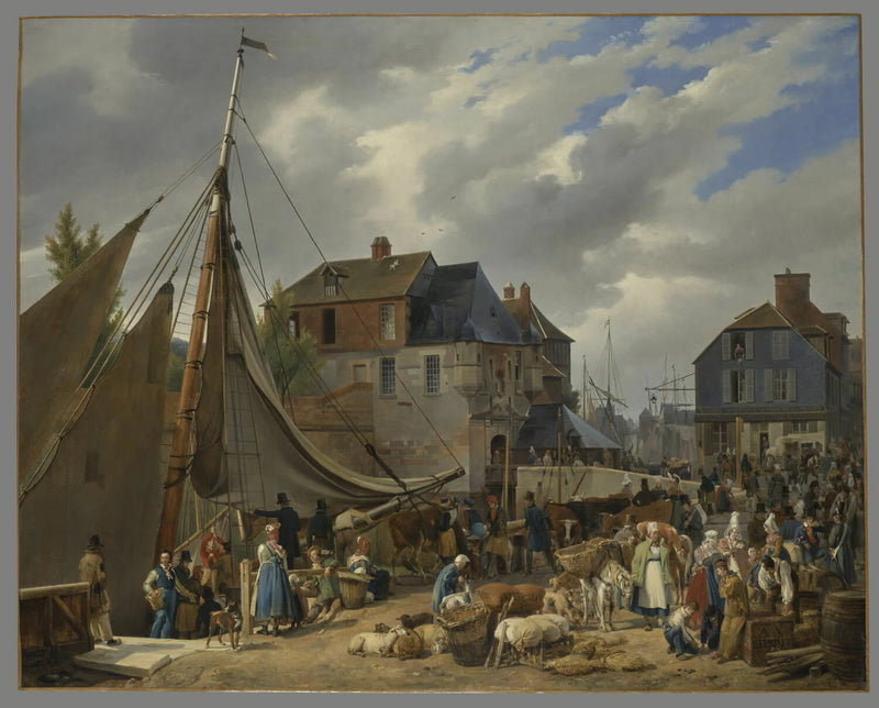 Embarquement de bestiaux sur le Passager dans le port de Honfleur - Auguste-Xavier Leprince