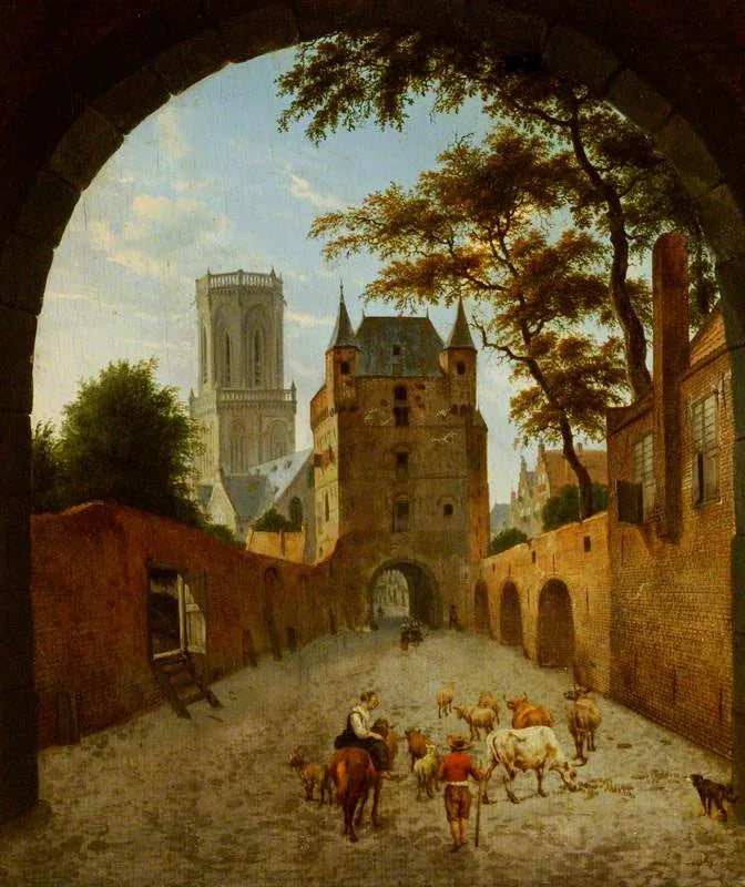 Emmerich : Vue à travers une porte du Waterpoort - Adriaen van de Velde image 1 copie de tableau peinte à la main