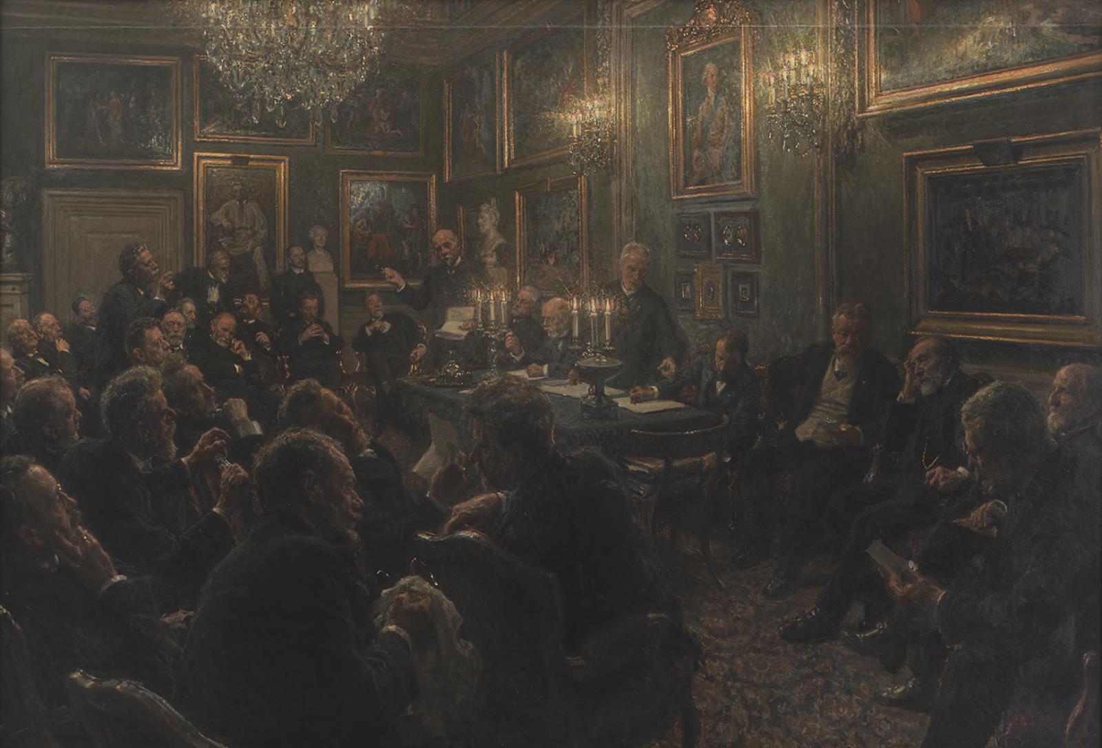 En akademirådsforsamling på Charlottenborg en 1904 - Viggo Johansen image 1 reproduction d’œuvre d’art à l’huile