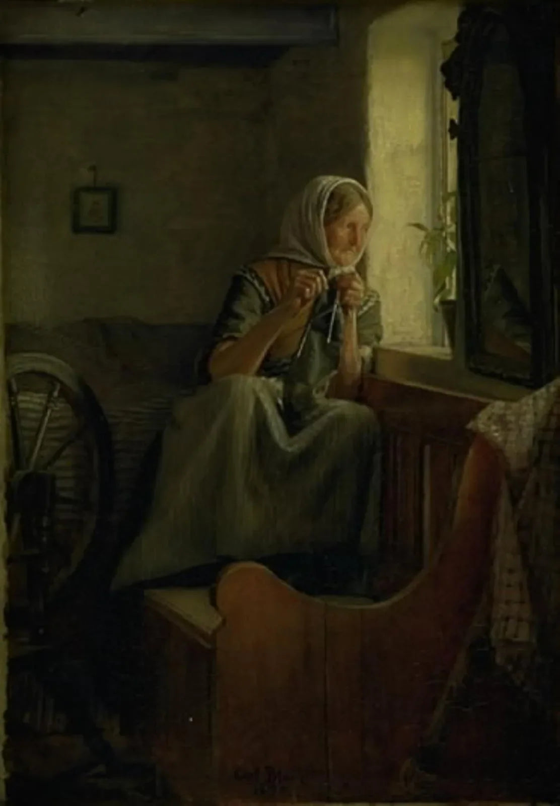 En gammel bondekone, der ud af et vindue - Carl Heinrich Bloch image 1 reproduction artisanale de tableau