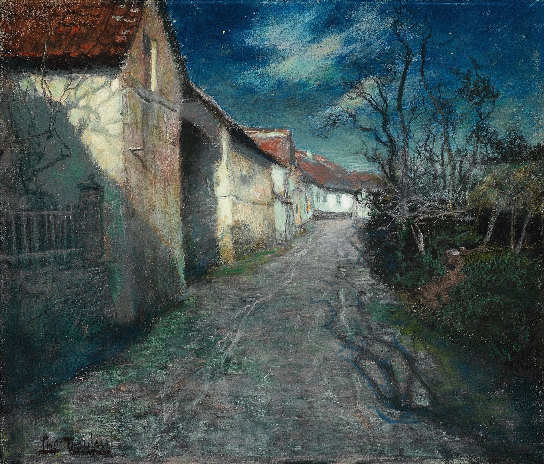 En gate i måneskinn - Frits Thaulow image 1 copie peinte à la main à l’huile