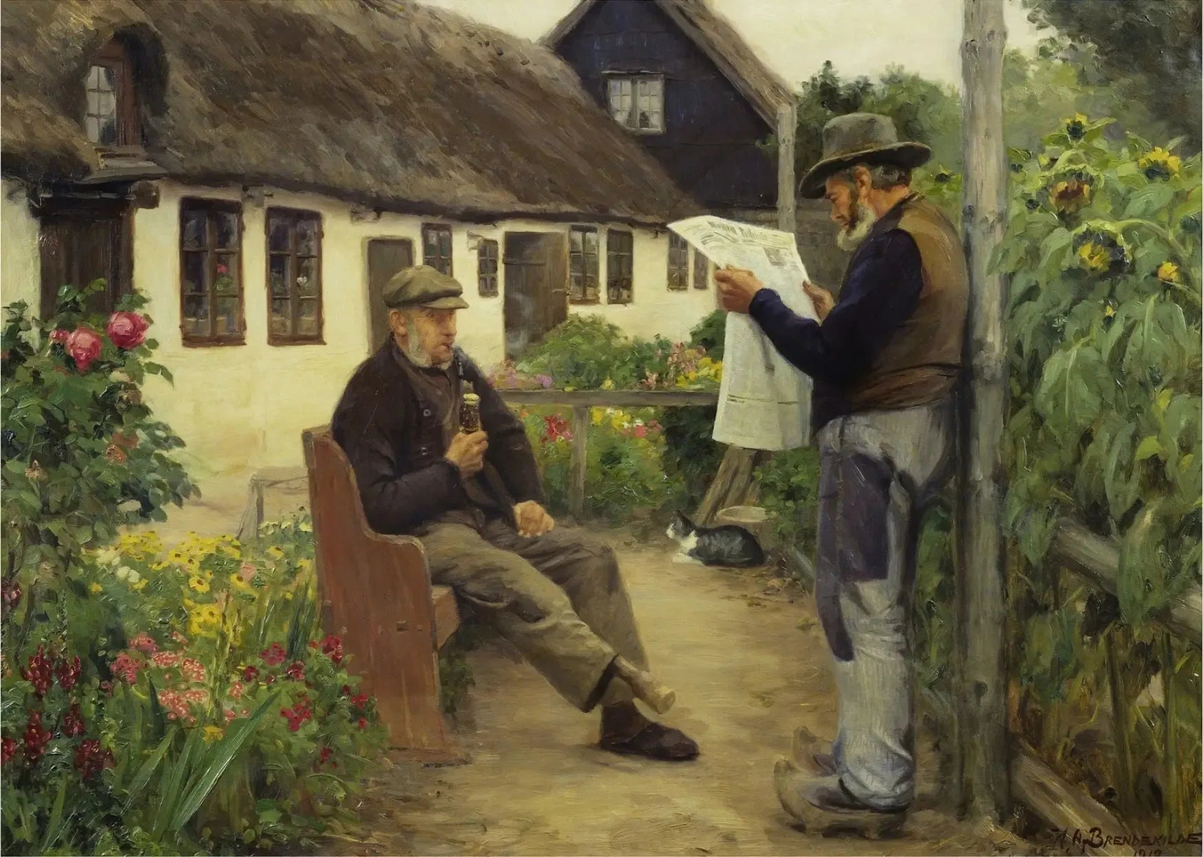 En lisant les nouvelles du journal - H. A. Brendekilde image 1 reproduction artisanale de tableau