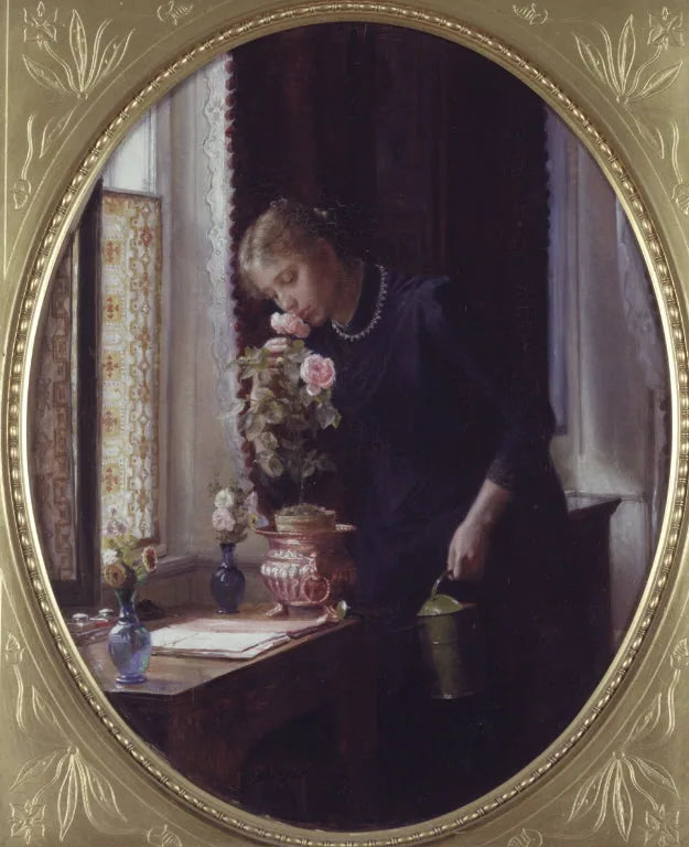En ung pige, der lugter jusqu'en rose - Carl Heinrich Bloch image 1 reproduction de peinture à l’huile