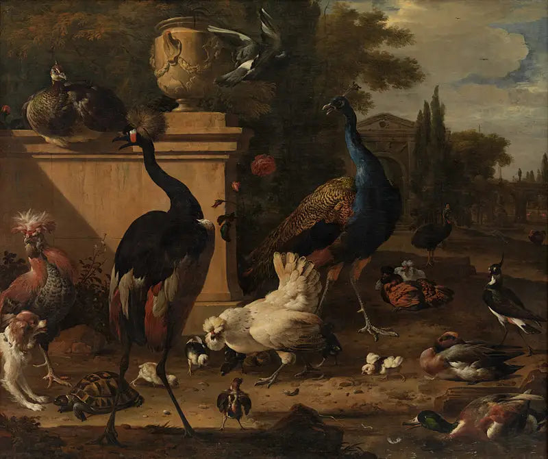 Enclos pour poules dans un manoir - Melchior de Hondecoeter image 1 reproduction de peinture à l’huile