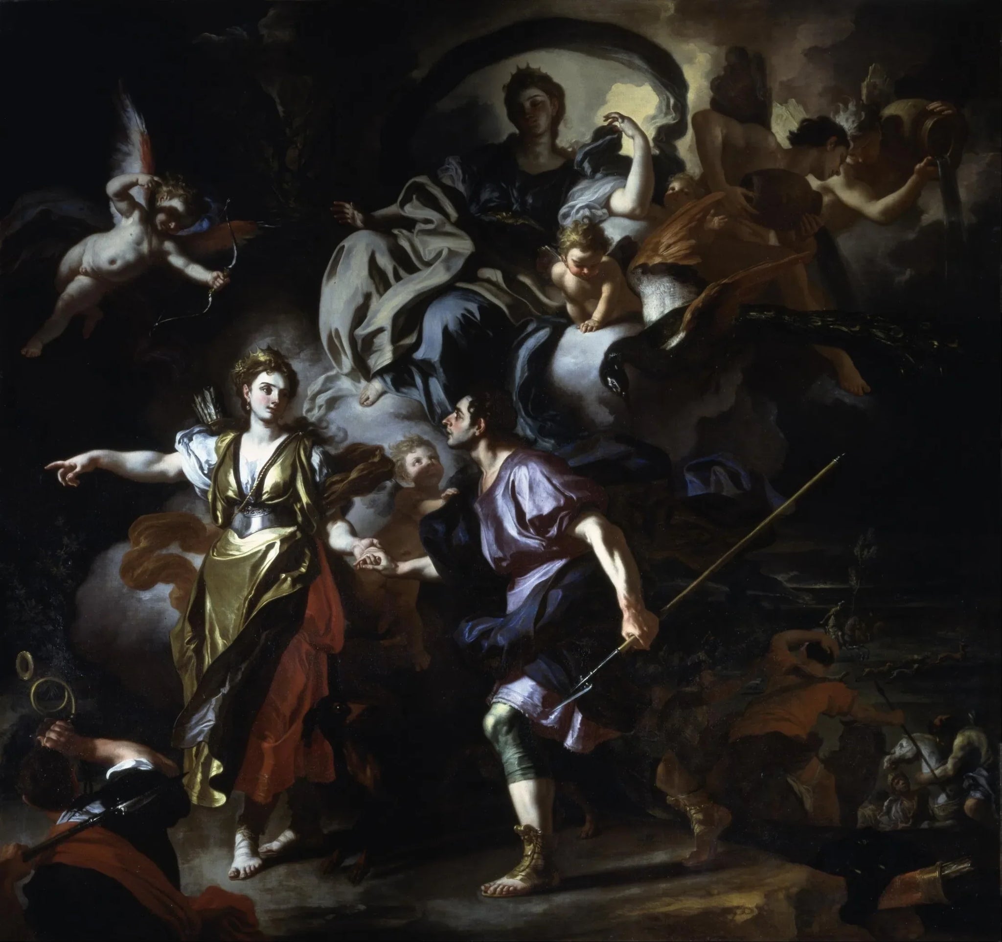 Énée et Didon se dirigent vers la grotte. - Francesco Solimena image 1 tableau peint à l’huile sur toile