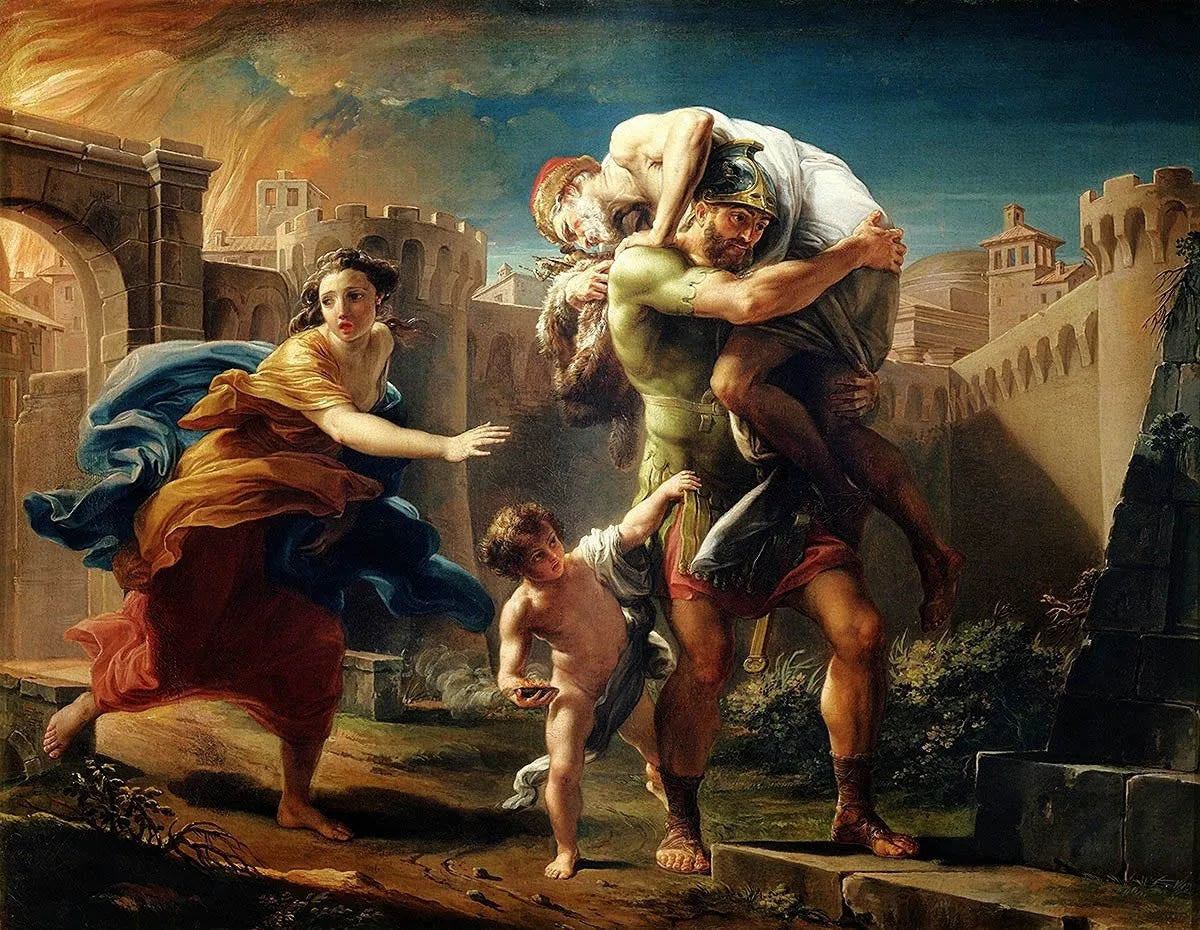 Énée s'enfuit de Troie - Pompeo Batoni image 1 tableau peint à l’huile sur toile