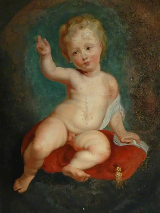 Enfant assis sur un coussin rouge - Peter Paul Rubens image 1 copie de tableau peinte à la main