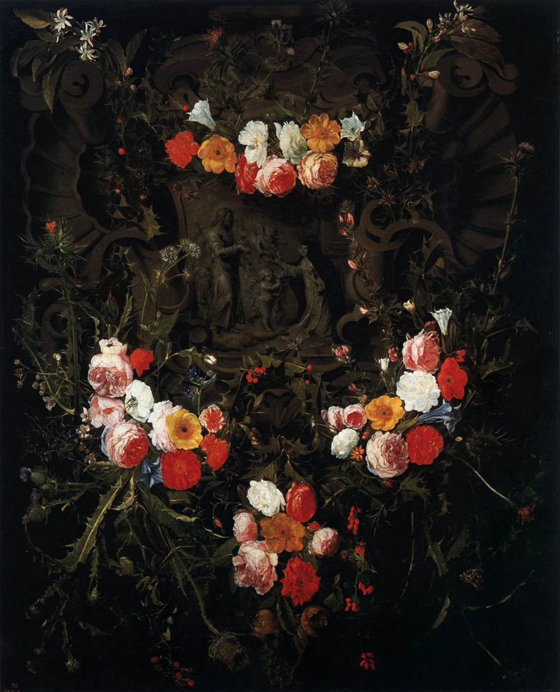 L'Enfant Christ et sainte Thérèse dans une guirlande de fleurs - Daniel Seghers