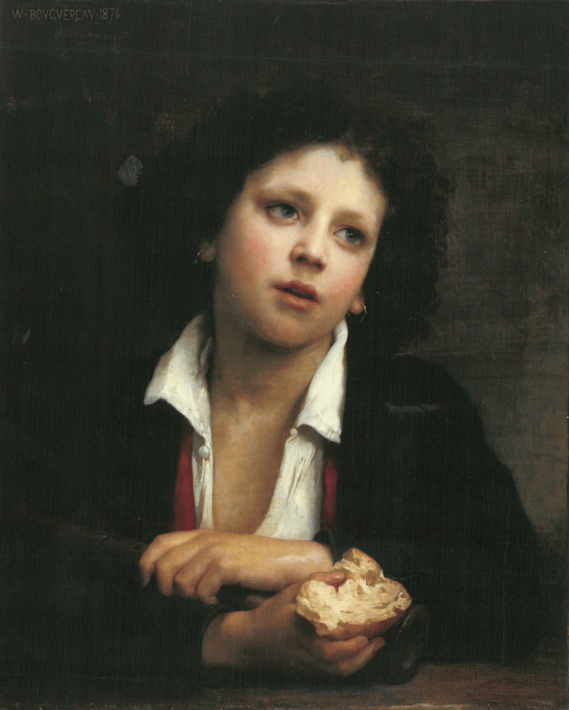 Enfant italien tenant une croûte de pain (1874) - Bouguereau