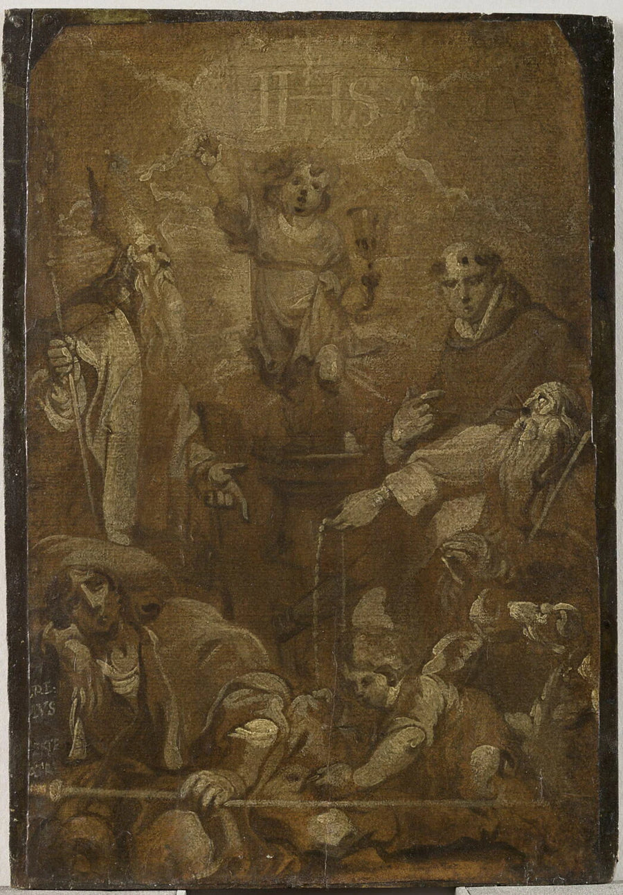 L'Enfant Jésus en gloire entouré de quatre saints (grisaille) - Anton Sallaert
