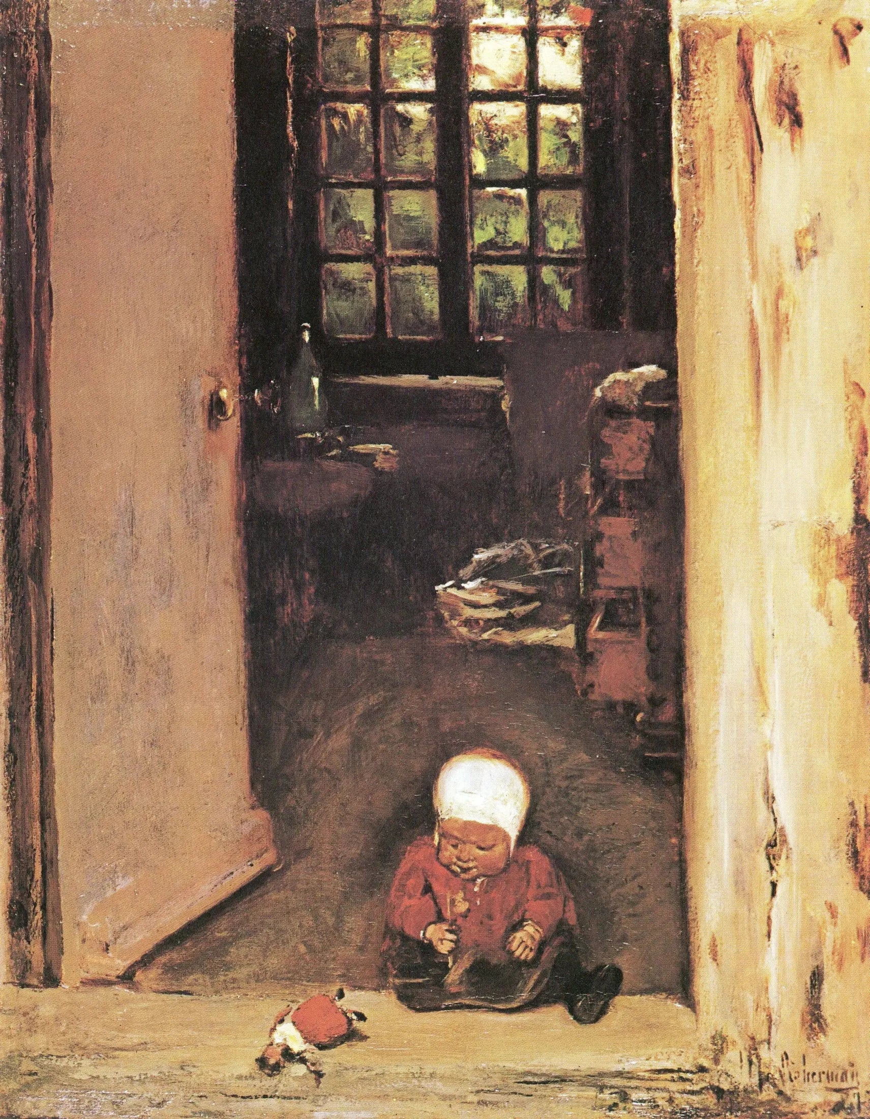 Enfant jouant dans l'embrasure de la porte - Max Liebermann image 1 reproduction artisanale de tableau