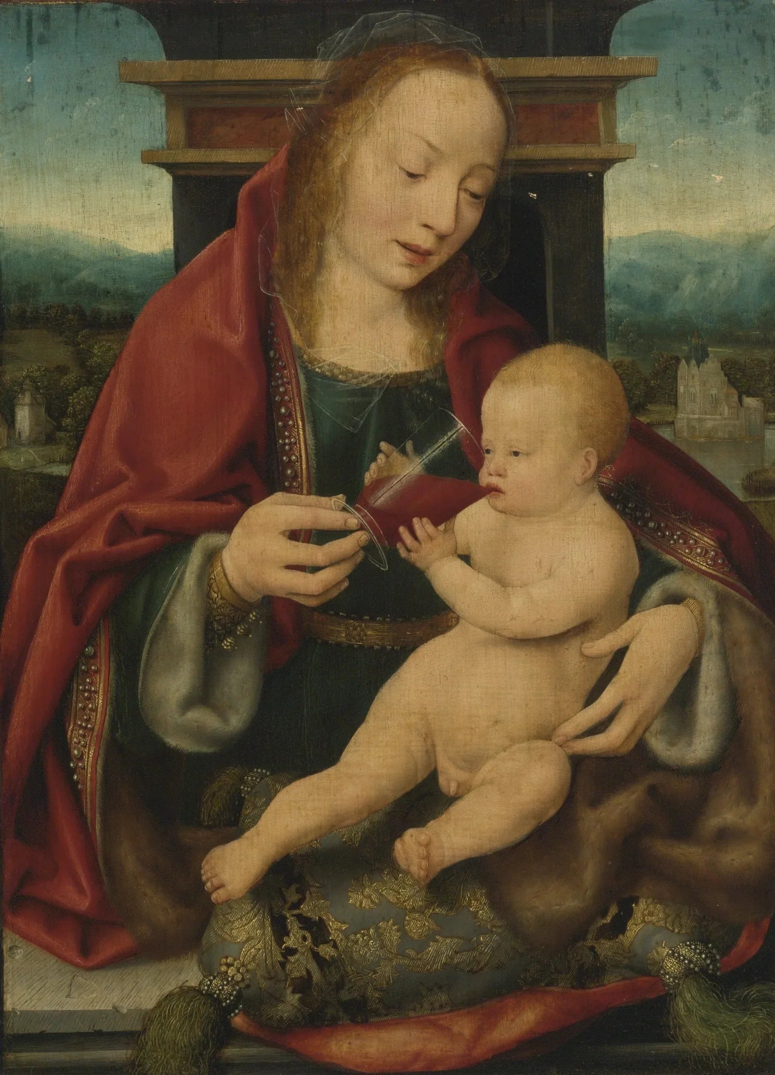 Enfant vierge et buveur de vin - Joos van Cleve image 1 reproduction d’œuvre d’art à l’huile
