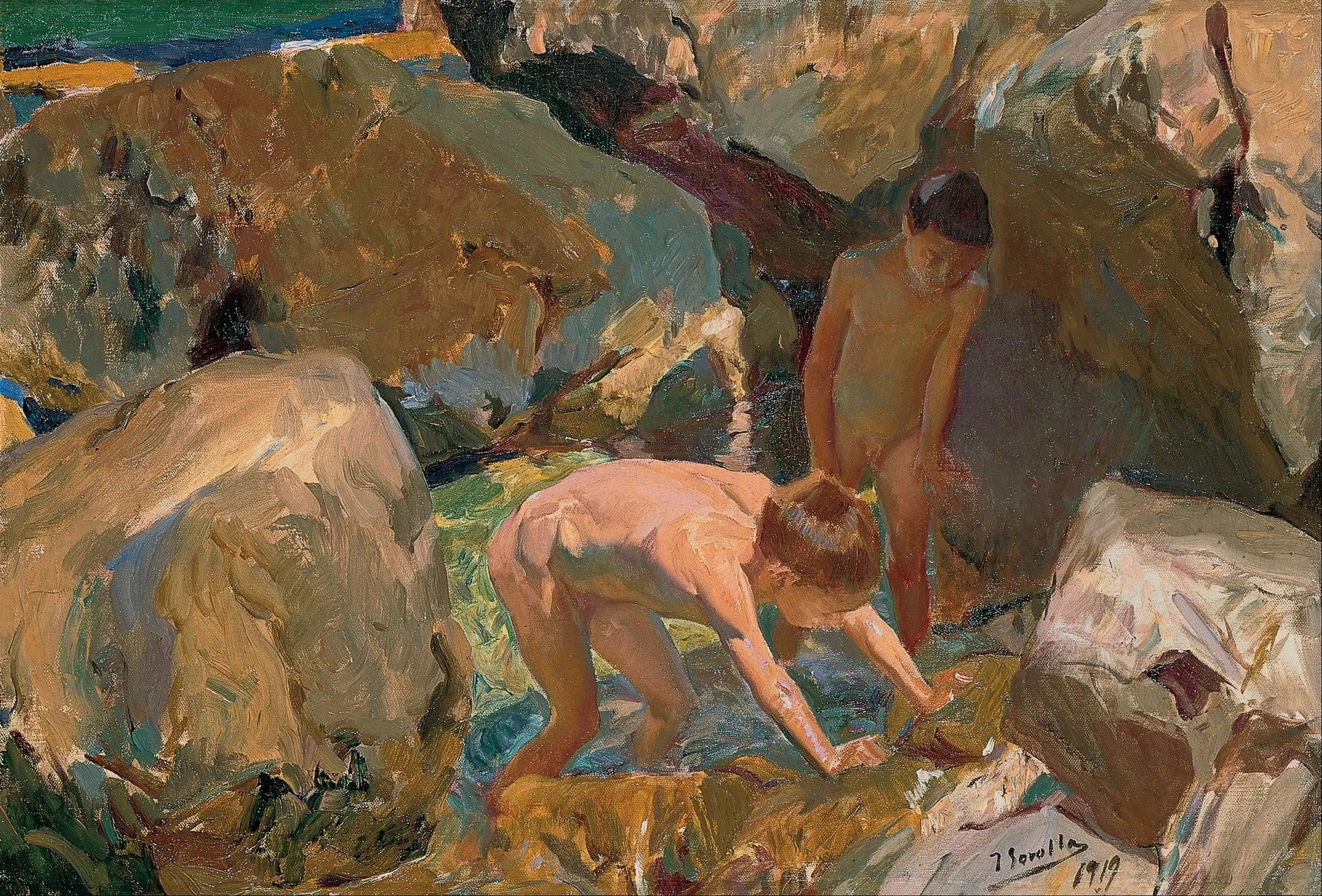 Enfants à la recherche de coquillages - Joaquín Sorolla image 1 reproduction artisanale de tableau