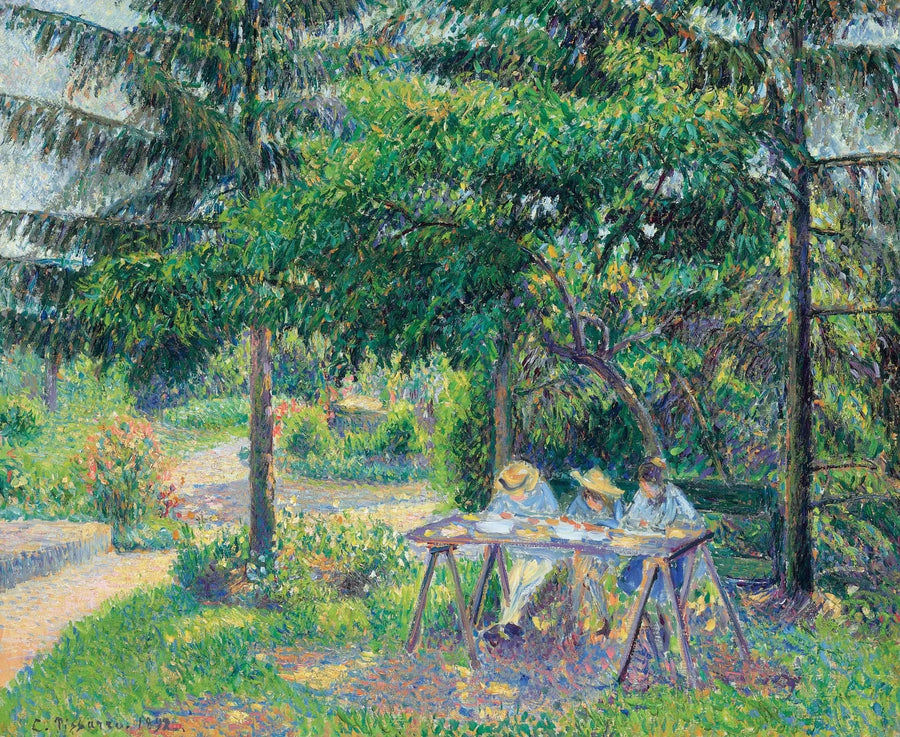 Enfants assis à une table dans le jardin, Éragny - Camille Pissarro