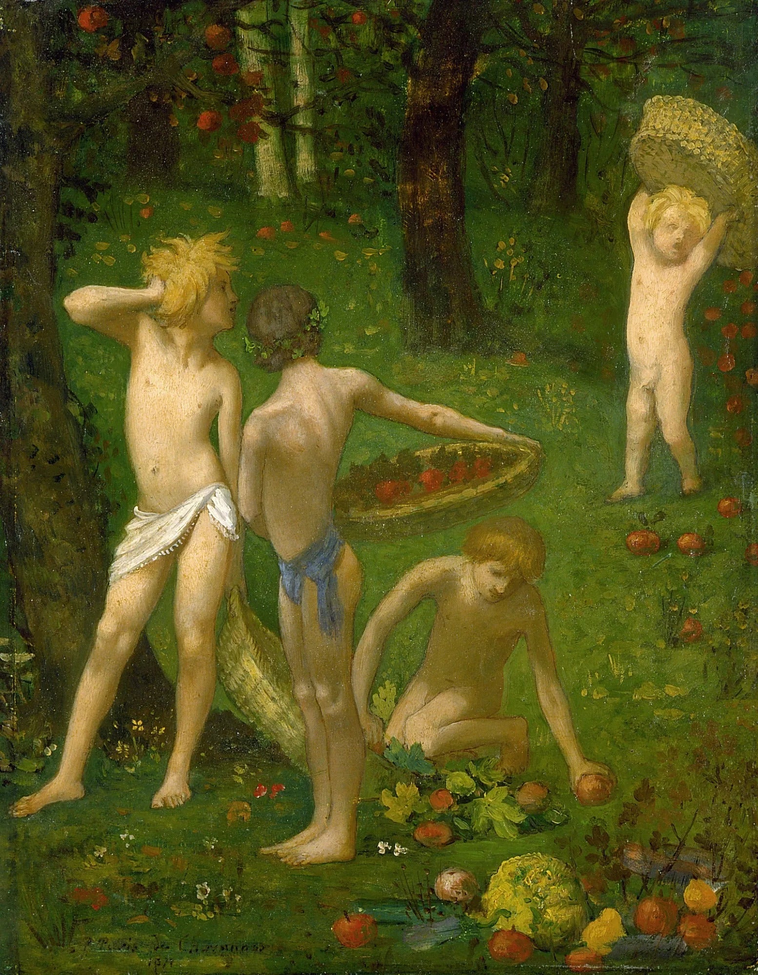 Enfants dans un verger / Automne - Pierre Puvis de Chavannes image 1 reproduction artisanale de tableau