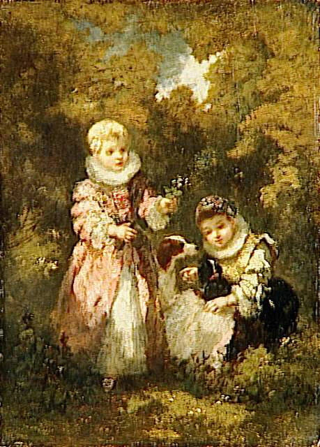 Enfants et chiens - Narcisse Diaz de la Pena