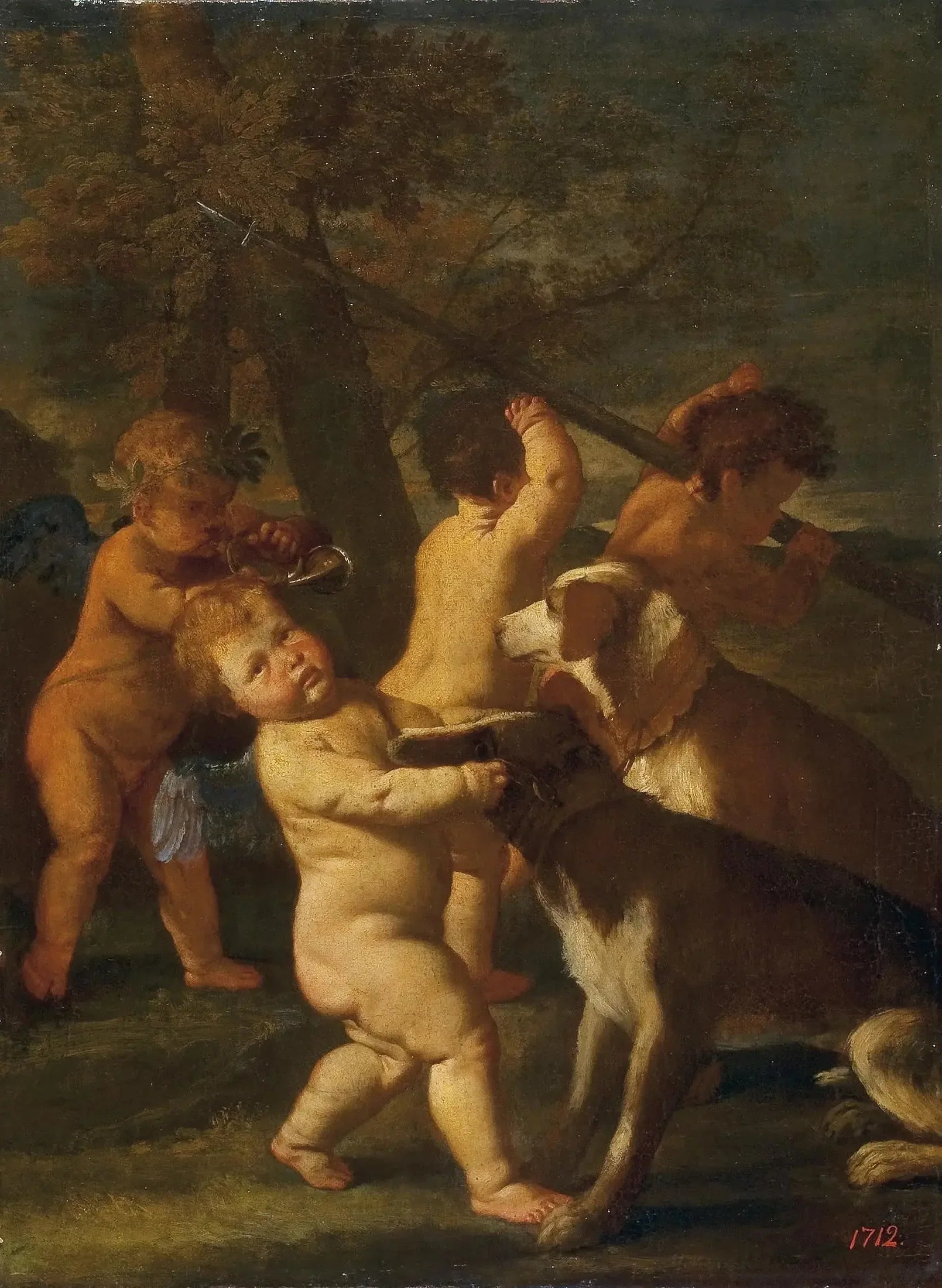 Enfants et chiens - Nicolas Poussin image 1 reproduction artisanale de tableau